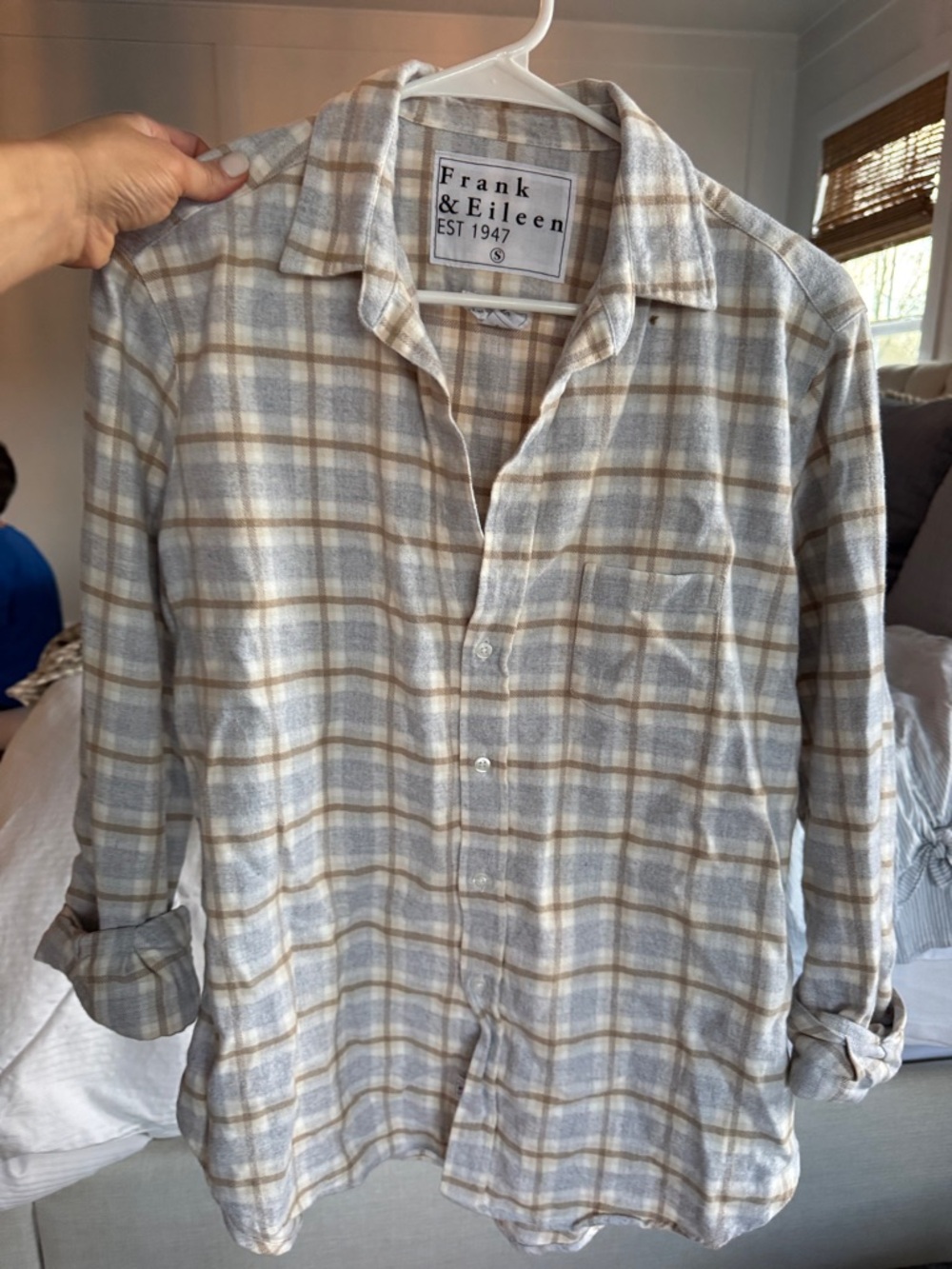 Frank & Eileen Beige and Light Gray Plaid Button-Down Shirt